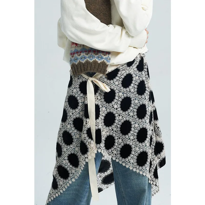 SAME FLOW Knit Long Skirt Unisex Black Dot-6