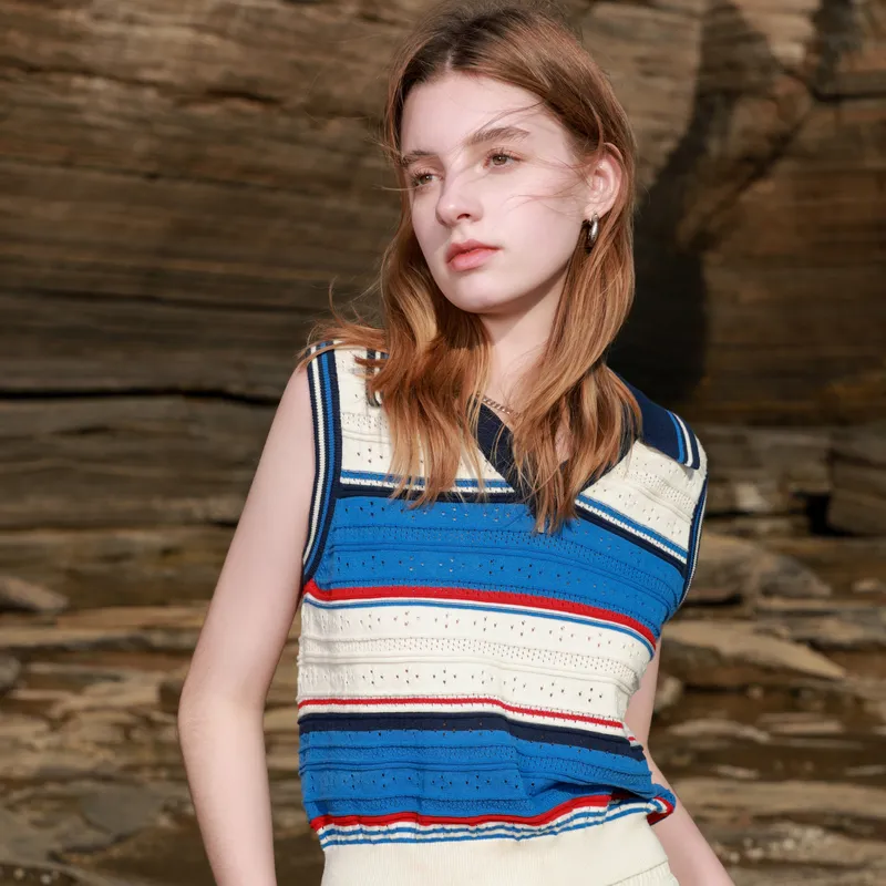 3COLOUR Knitwear Women's Marine Blue Stripe-3