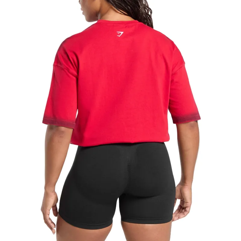 GYMSHARK Drop Shoulder Sleeve T Shirt Women's Red-1