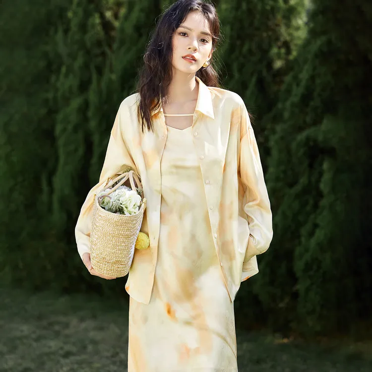 SENTUBILA Two Piece Skirt Sets Women's Apricot With Orange Blossom Print-3