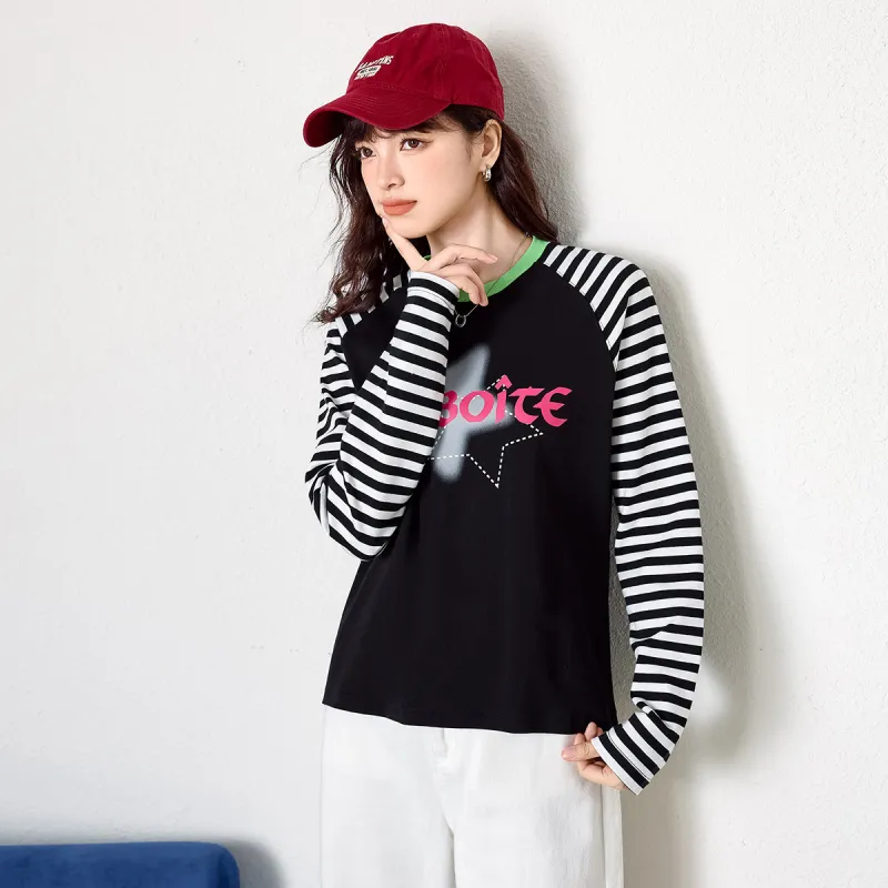 FAWENXIANGZI Raglan Sleeve T Shirt Women's Black Regular-1