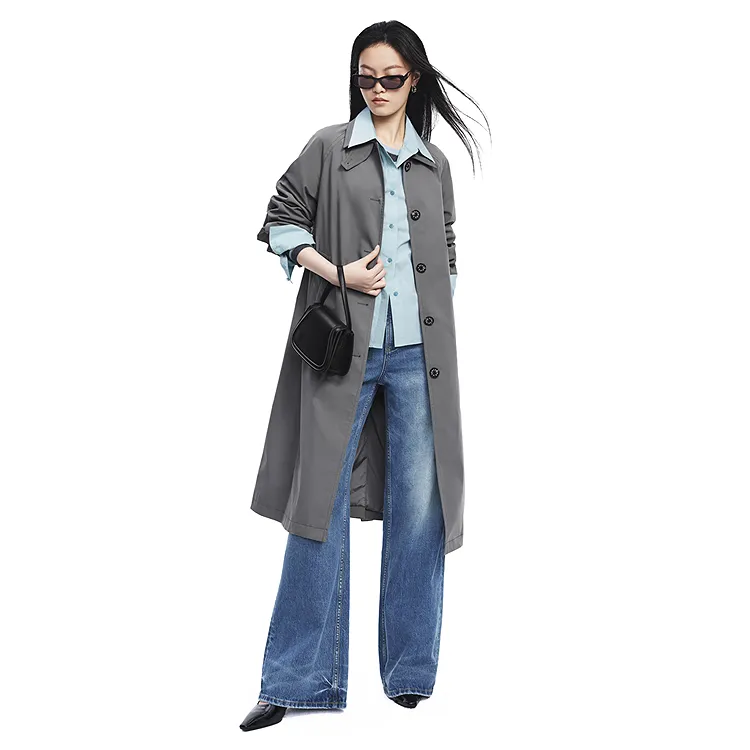 PEACEBIRD Trench Coat Women's Magnetic Black-3