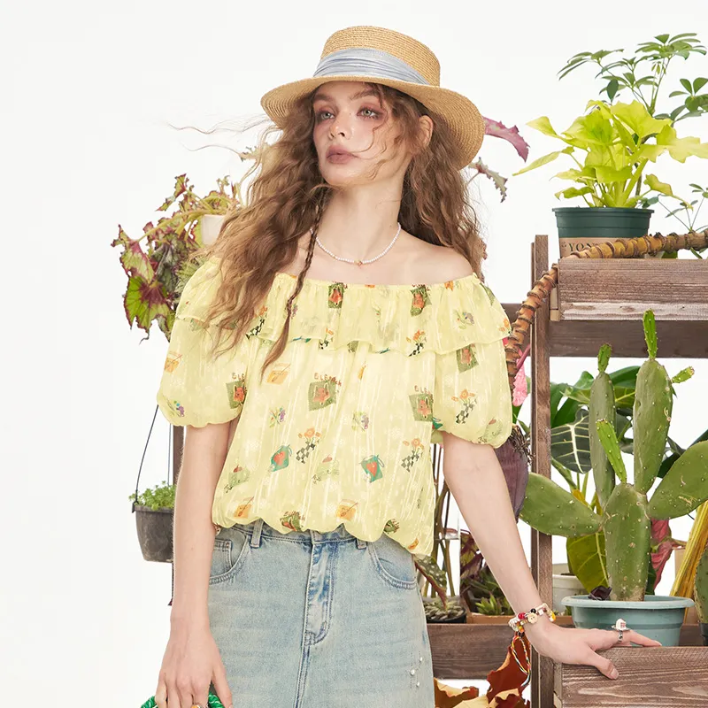 ELF SACK Chiffon Shirts Women's Fox Yellow Cream-5