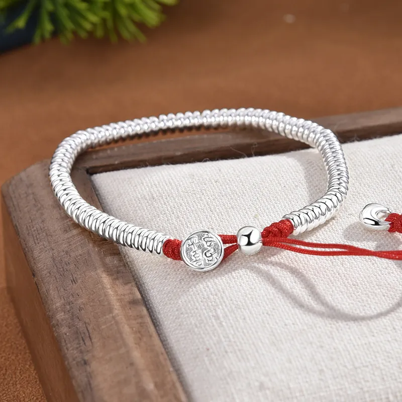 Happy Tide 999 Fine Silver Bracelets Women's Silver+Red-1