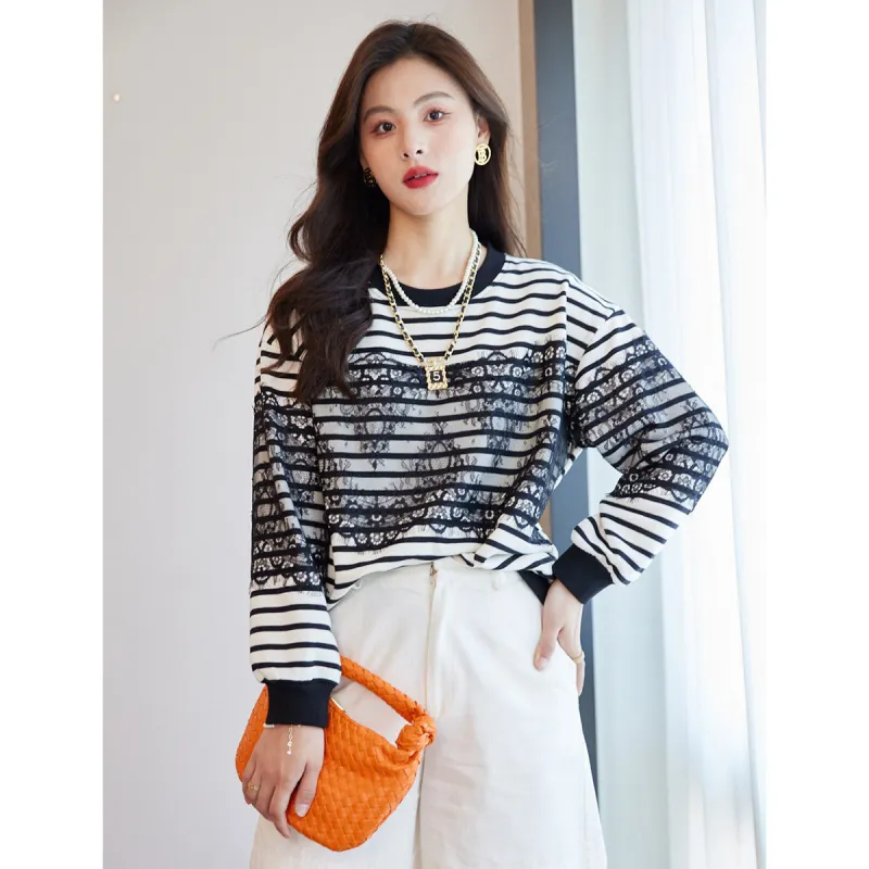 Like The Age Of Water Spring, Fall Sweatshirt Regular Women's Stripes-2
