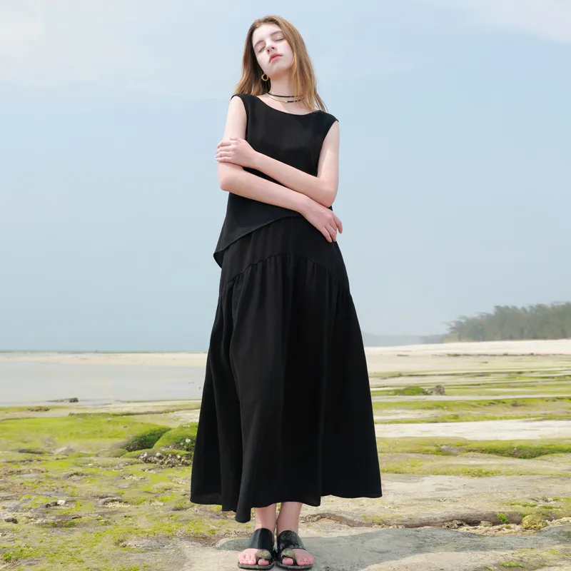 3COLOUR Two Piece Skirt Sets Women's Clothing Sets Classic Black Top+Skirt-4