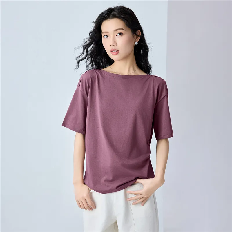 UNIQLO Drop Shoulder Sleeve T Shirt Women's 98 Dark Purple Red-2