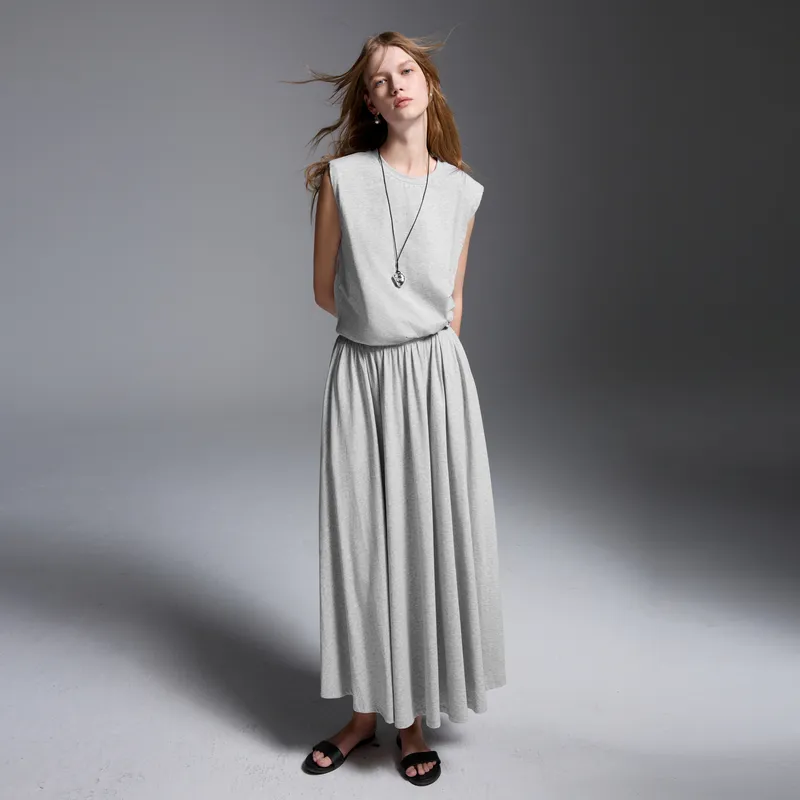 3COLOUR Two Piece Skirt Sets Women's Clothing Set Stone Gray Top+Skirt-2