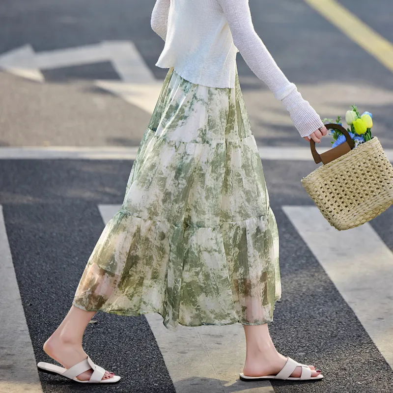 Still Quiet Spring, Summer Casual Short Skirts Regular Women's Green-6