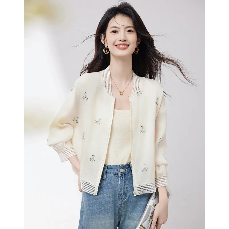 XINFEIYU Baseball Jacket Women's Beige-2