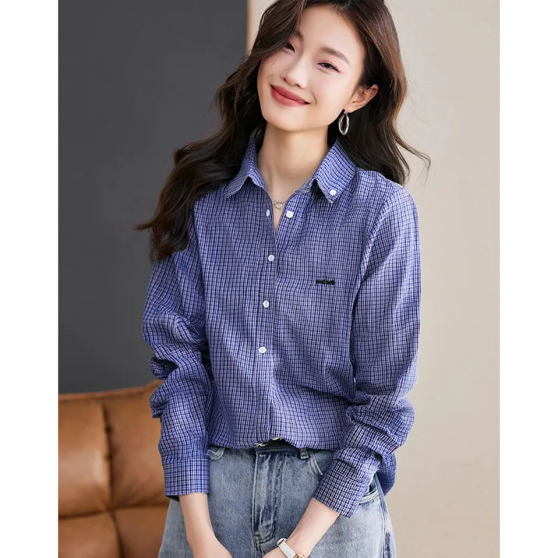 Love Elaine Spring Fall Shirt Women's Blue Plaid-1
