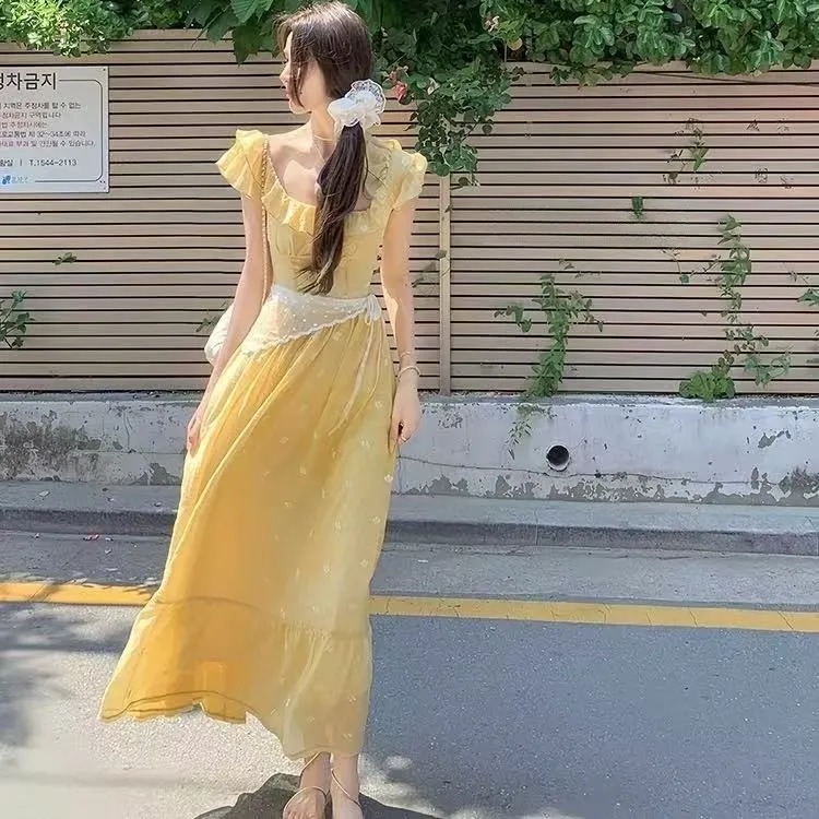 GLEE DIARY Short Sleeved Dress Women's Yellow-4