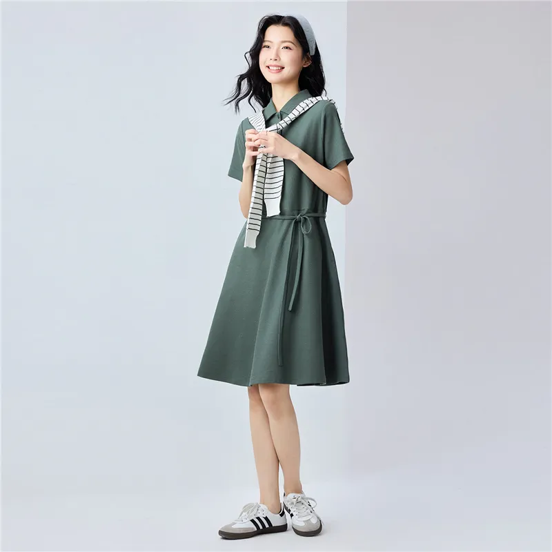 UNIQLO Short Sleeved Dress Women's Dark Moss Green-4