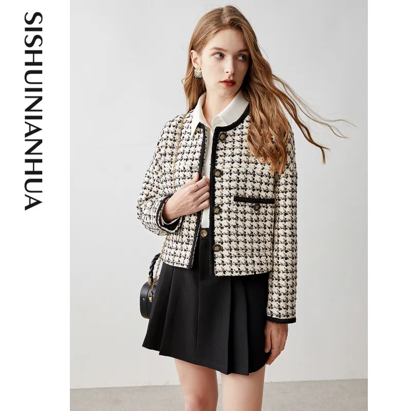 Like The Age Of Water Spring Velvet feel Coat Slim Fit Women's Plaid-4