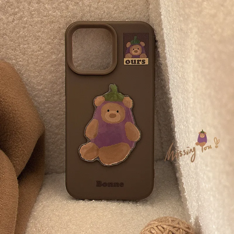 Cuttlefish Grid TPU Material Ins Eggplant Bear DIY Creative Phone Case Compatible With Apple 16/15/14/13/12/11-4
