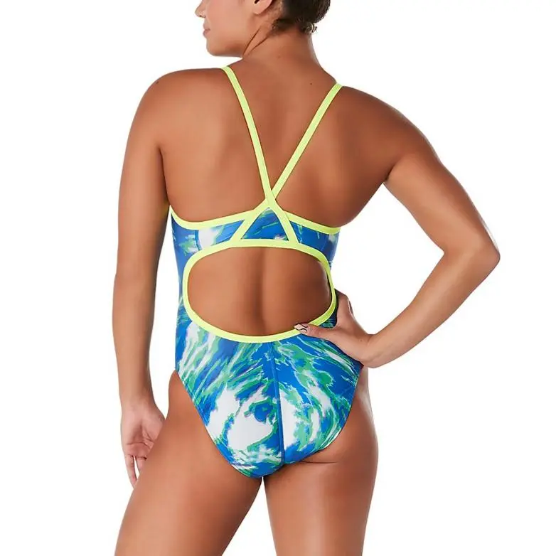 Speedo Cyclone Swirl Flyback One piece Swimsuit Women's Blue Green-1