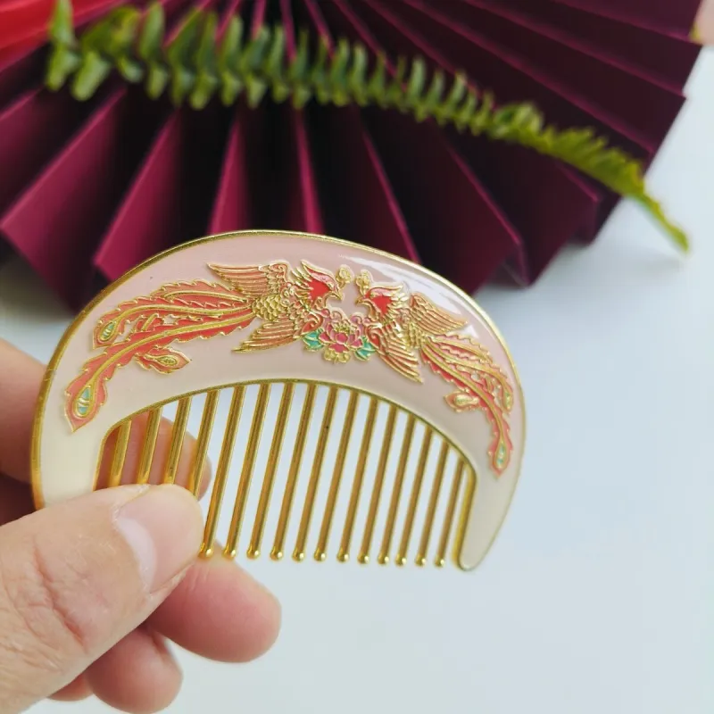 Future Maple Chinoiserie Phoenix Play Peony Traditional Chinese Style Metal Makeup Mirror Portable-4