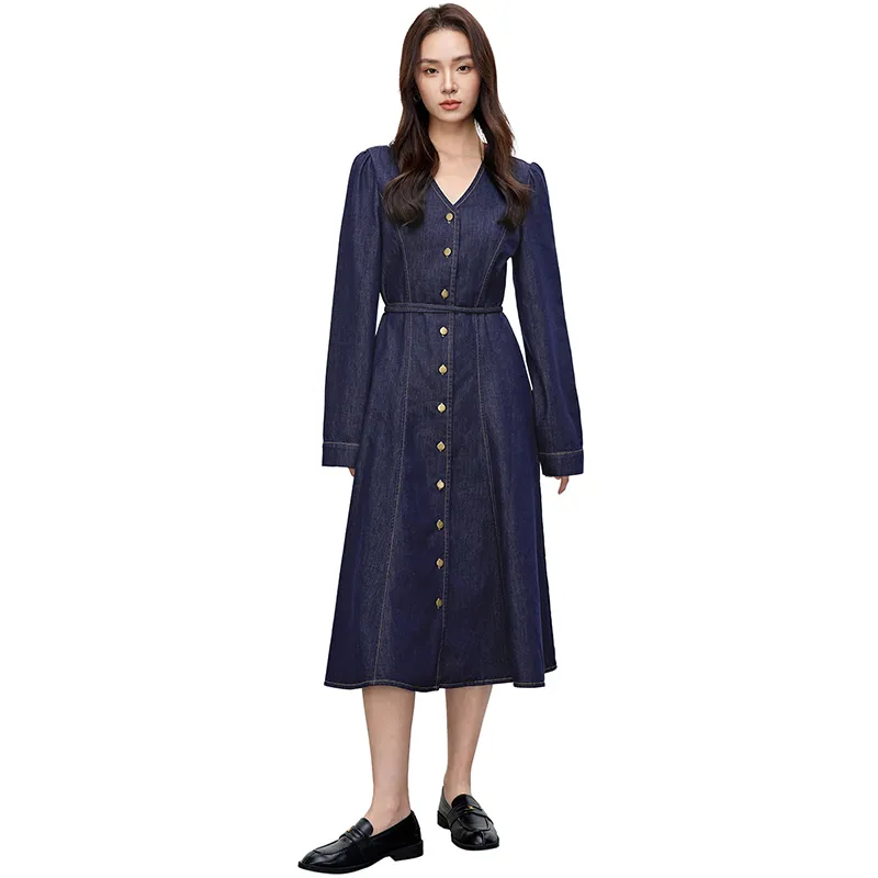 SENTUBILA Long Sleeved Dresses Women's Azure Blue-3