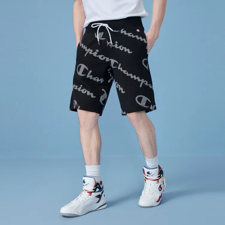Champion Casual Shorts Europe Version Unisex Black All Over Print-3