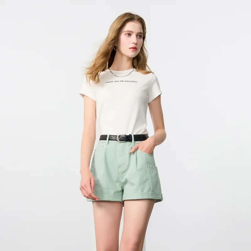 3COLOUR Denim Shorts Women's Mint Green-4