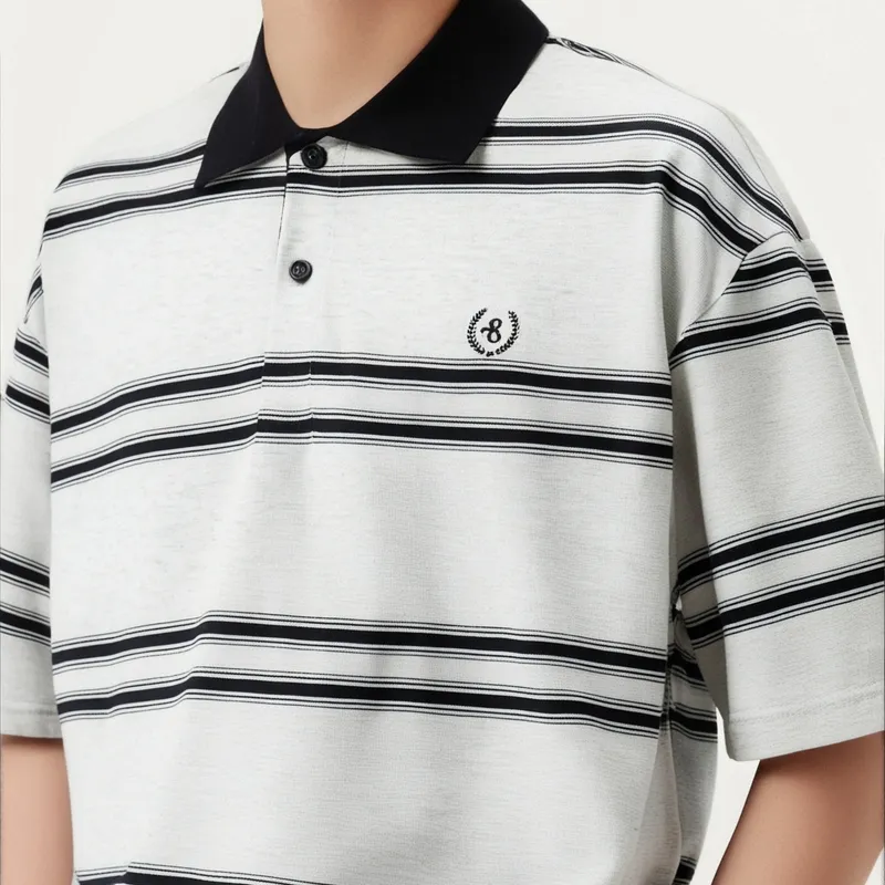 Gxg Jeans Polo Shirts Men Gray Base With Black Stripes-4
