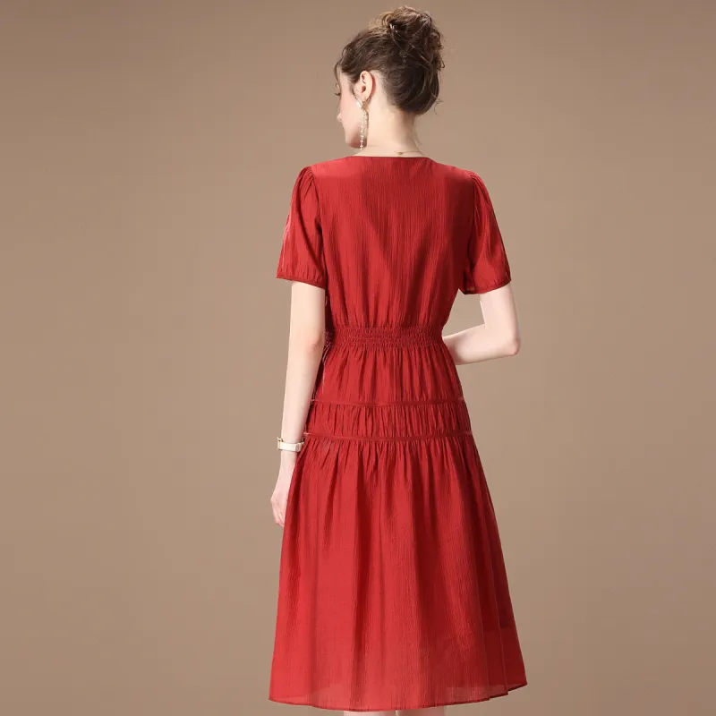 FENHONGMALI Short Sleeved Dresses Women's Red-3