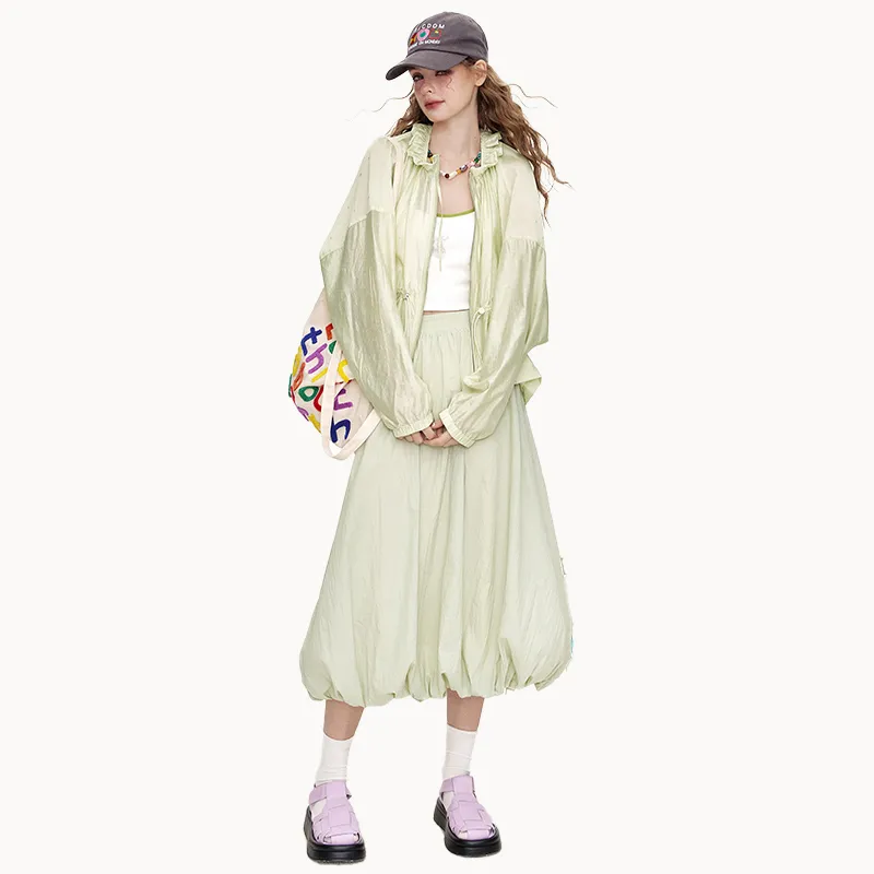 ELF SACK Cropped Coat Women's Shimmering Light Green-4