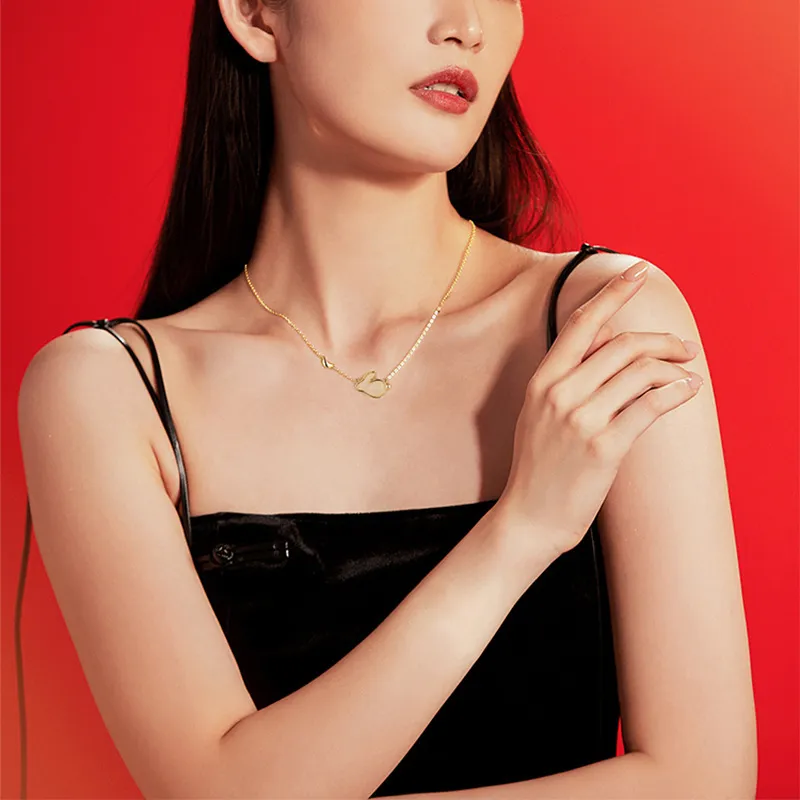 Happy Tide 925 Sterling Silver Collarbone Chain Women's Gold-2