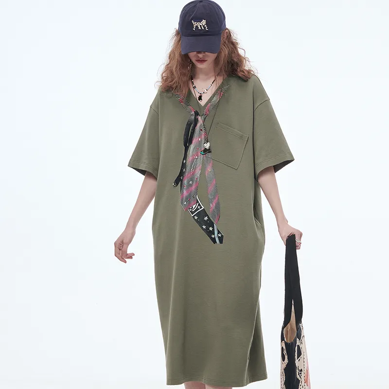 ELF SACK Short Sleeved Dress Women's Tie Gray Green-5