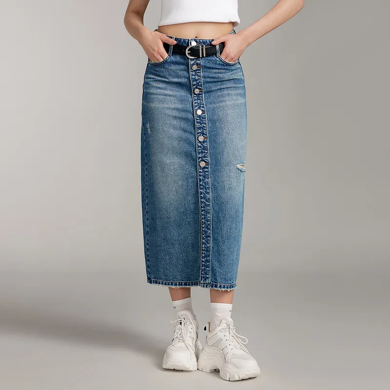 Miss Sixty Denim Long Skirt Women's Blue-2