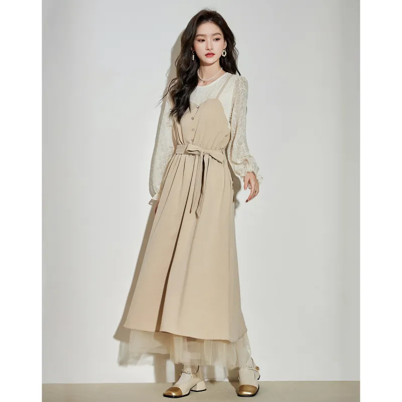 Love Elaine Long Sleeved Dress Women's Apricot-1