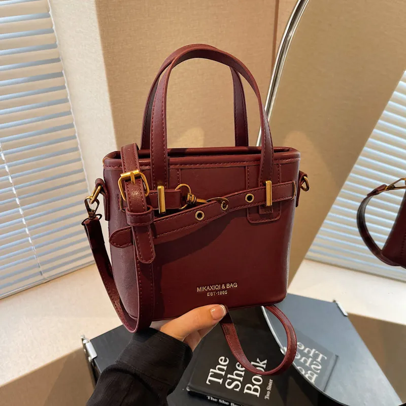 HCXK PU Bucket Bag Crossbody Handbag Unisex Ancora Red/Coffee/Brown Black-1