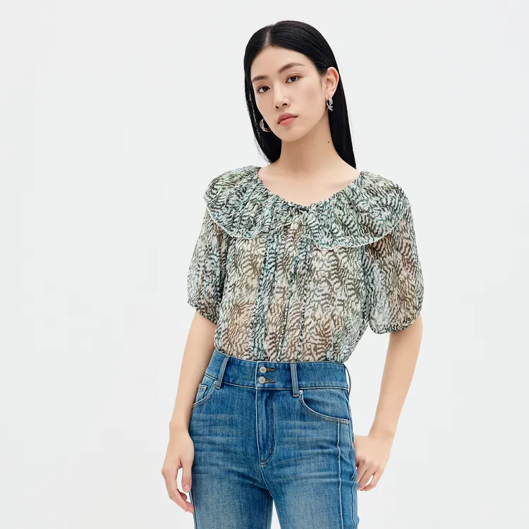 SHUIYUNJIAN Shirts Women's Forest Green Floral-2