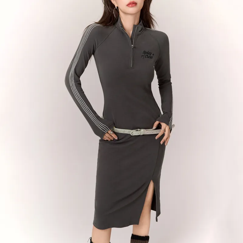CHUU Long Sleeved Dress Women's Carbon Gray-2