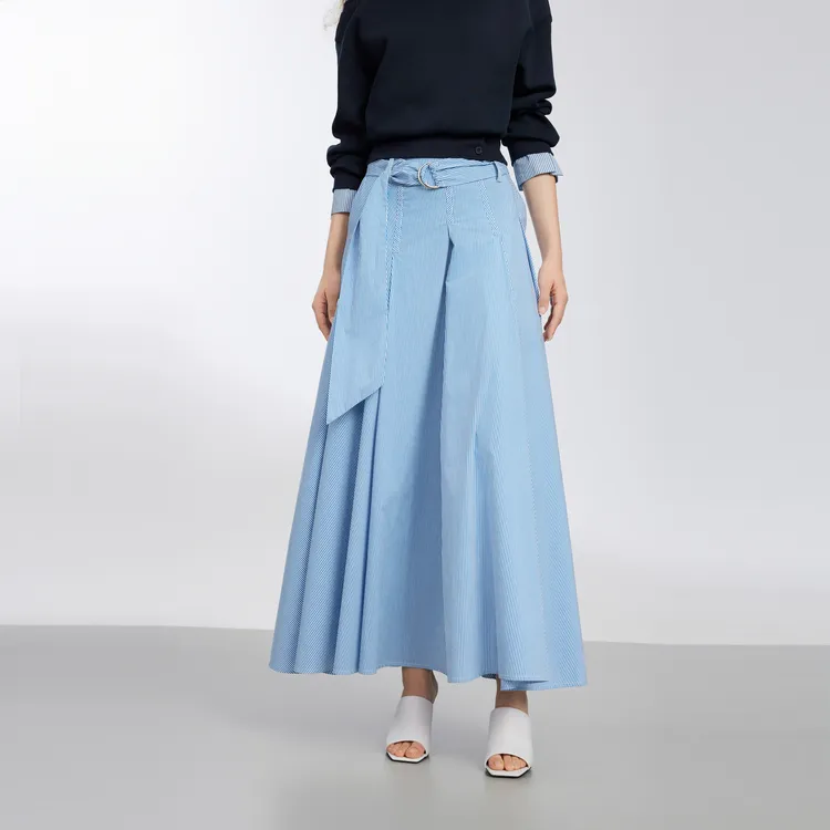 ELLE Casual Long Skirts Women's Blue-4