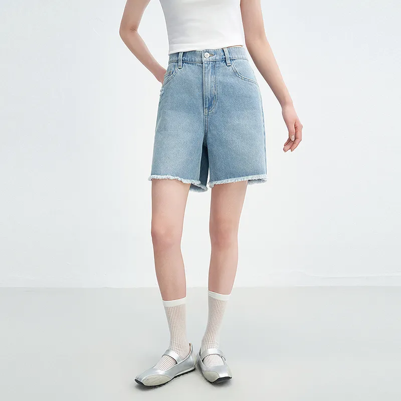 LEDIN Denim Shorts Women's Denim Light Blue In Stock-4