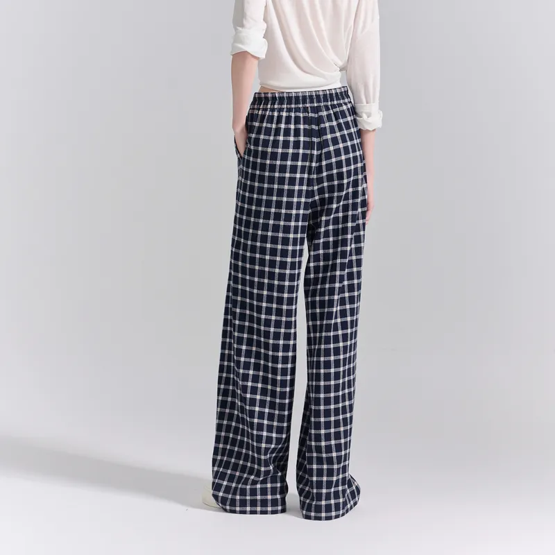3COLOUR Casual Pants Women's Deep Sea Blue Plaid-6