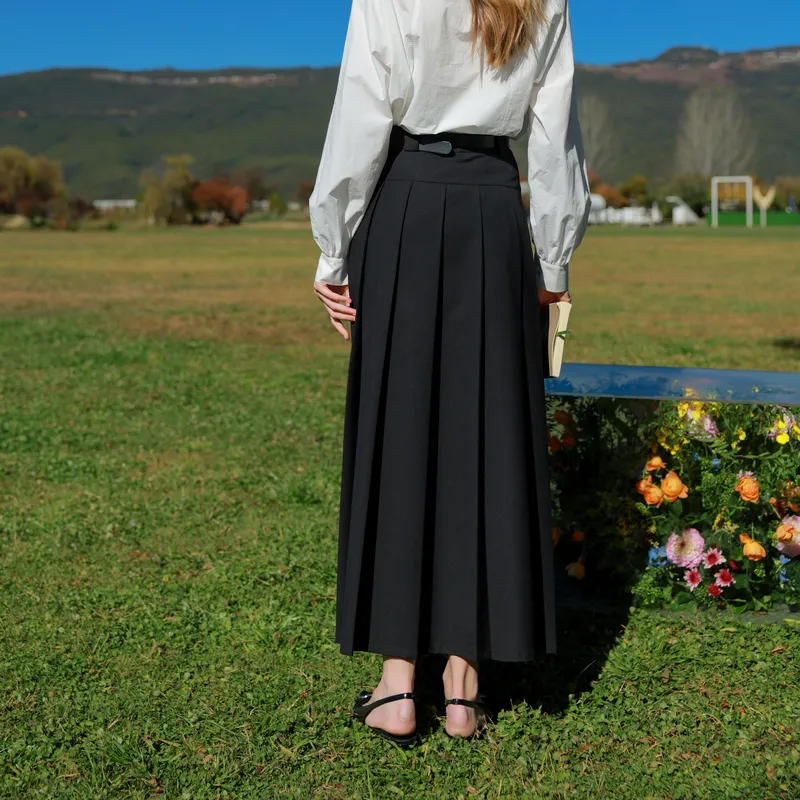 3COLOUR Casual Long Skirt Women's Classic Black-6