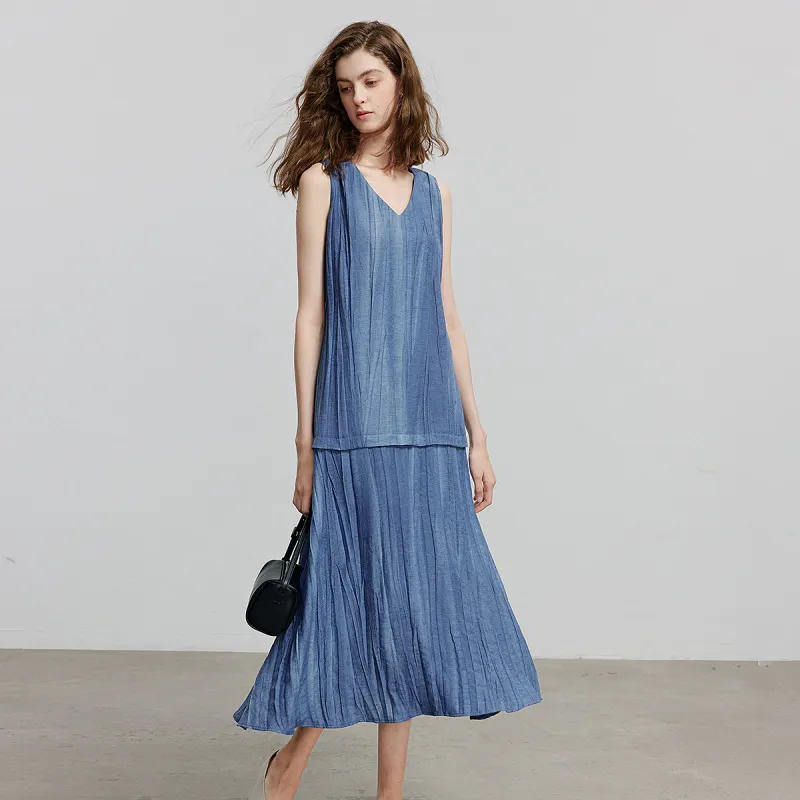 Initial Language Sleeveless Dress Women's Tie Dye Blue-5