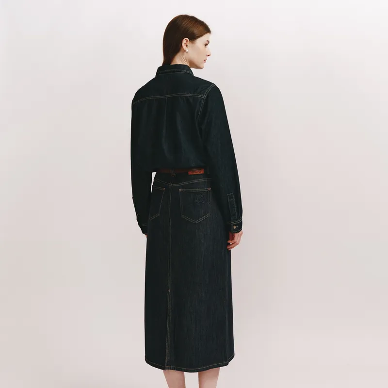 E.land Casual Long Skirt Women's Dark Denim-4