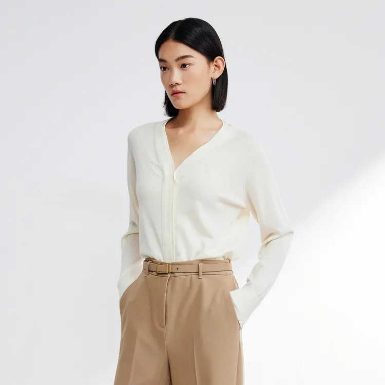 SHUIYUNJIAN Sheep Wool Knitted Fabric Cardigan Women's-3