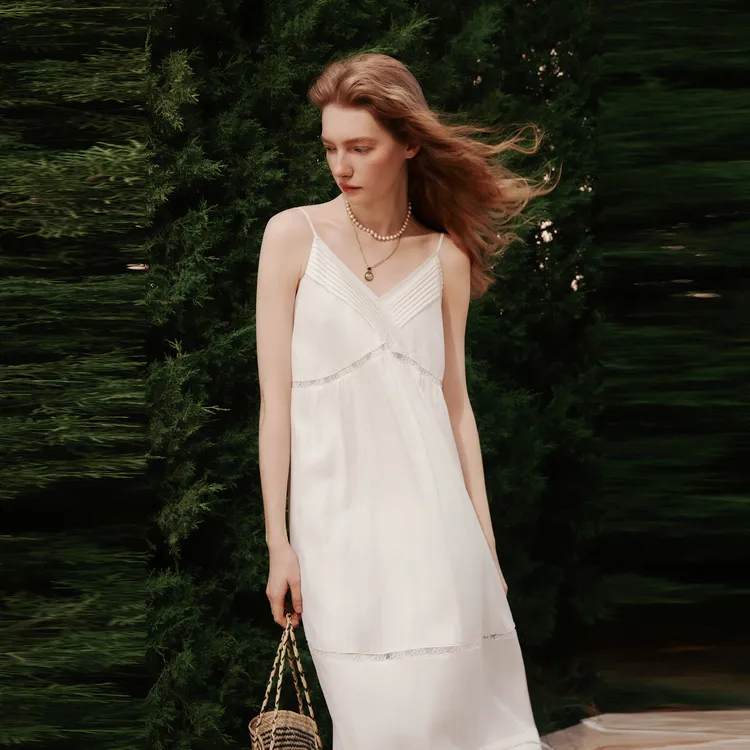 ELLE Slip Dresses Women's White-3