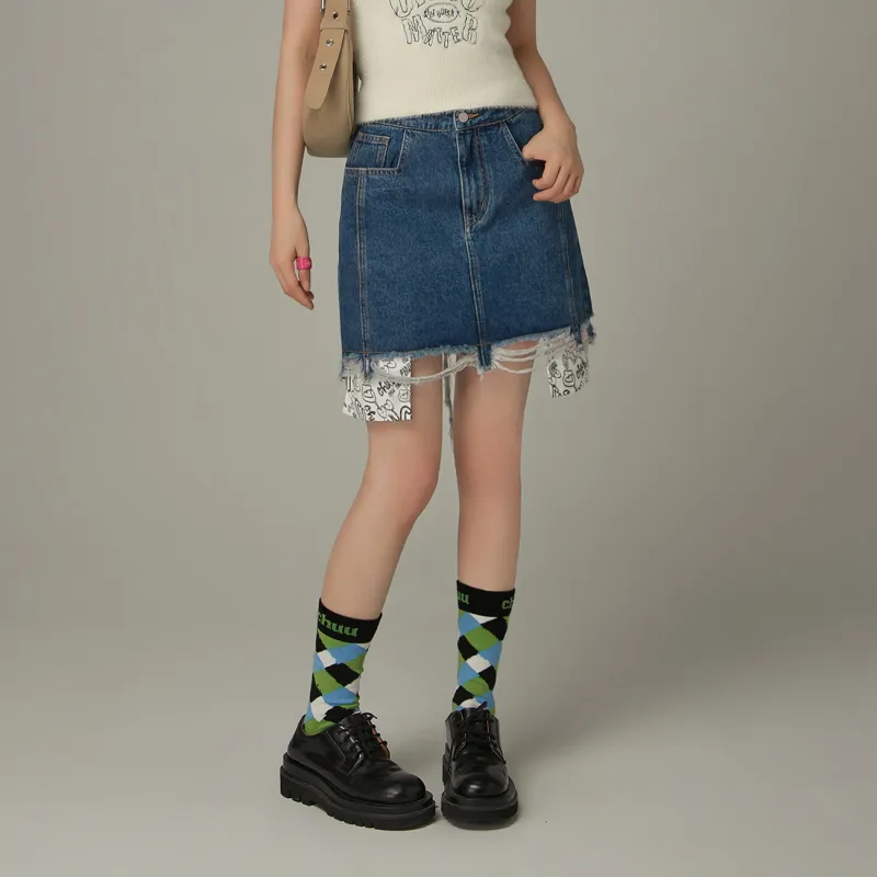 CHUU Casual Short Skirts Women's Denim Blue-2