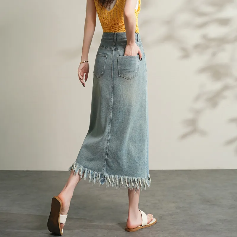 TERRE BLEUE Spring, Summer, Fall Denim Long Skirt Women's-5