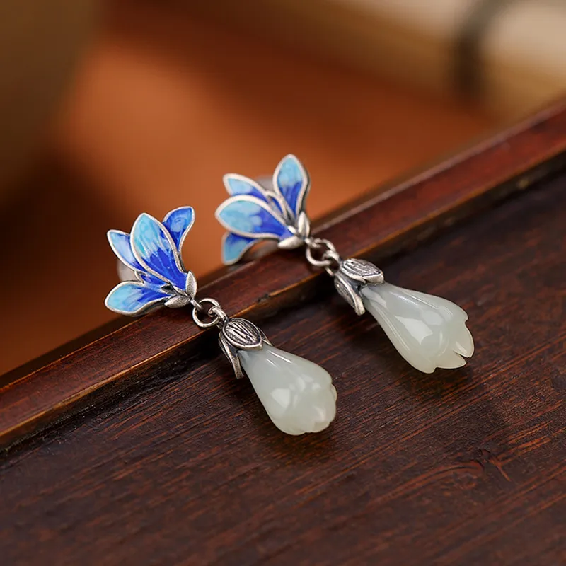 Royal Heaven's Choice Hetian Jade Earrings Pale Greenish White Jade Unisex-1