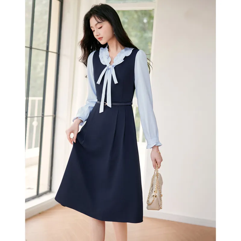 Like The Age Of Water Long Sleeved Dress Women's Blue-1