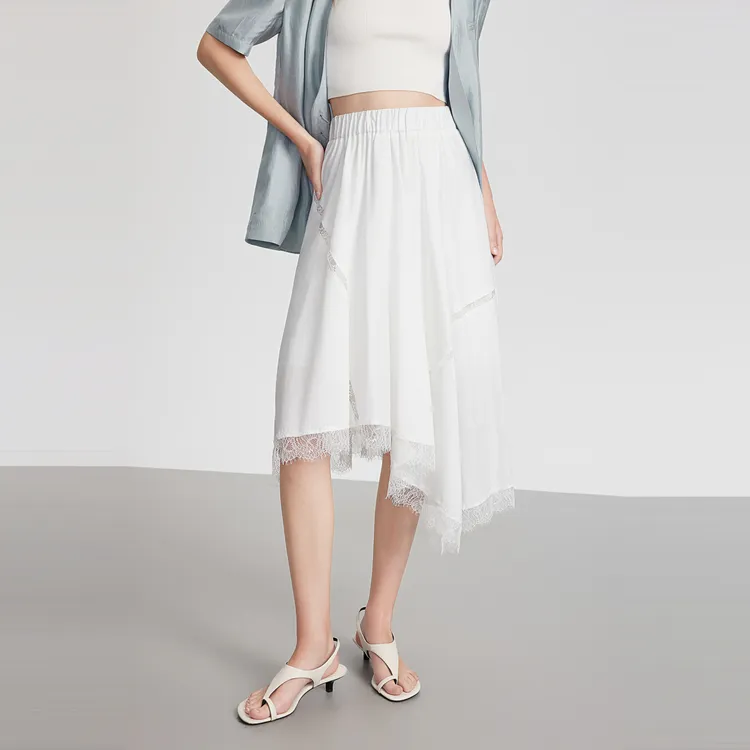 ELLE Casual Long Skirts Women's White-2