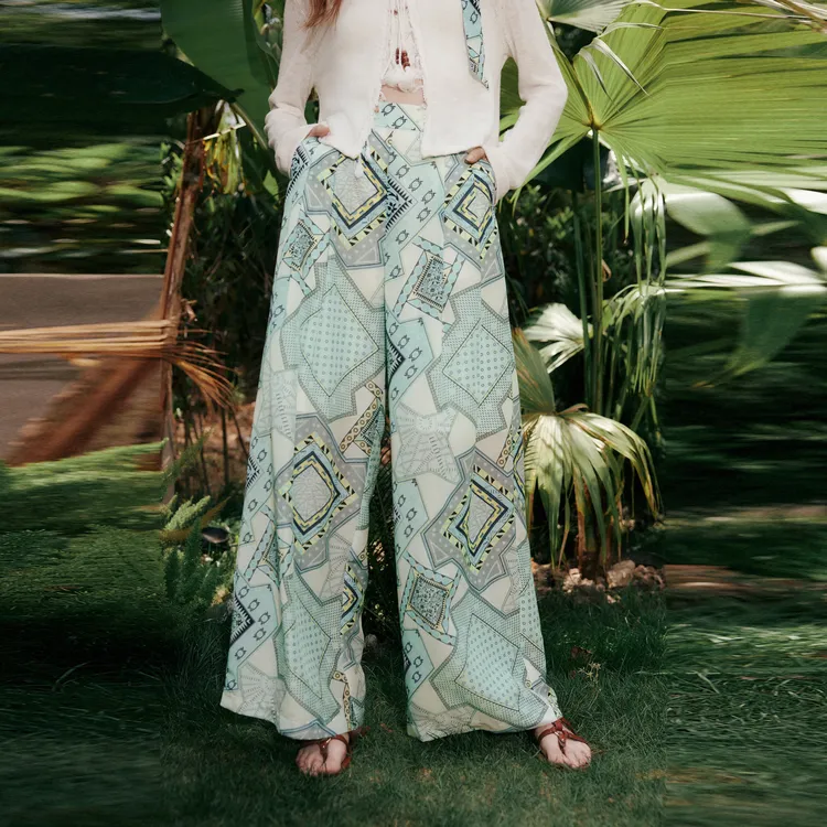 ELLE Casual Pants Women's Blue Green-4