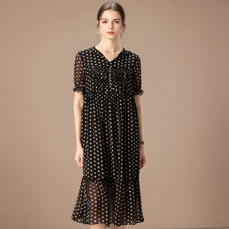 FENHONGMALI Short Sleeved Dress Loose Fit Women's Black-1