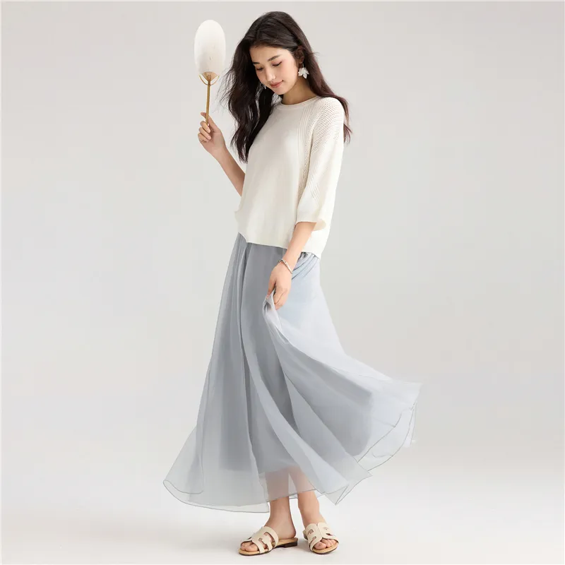 UNIQLO Casual Long Skirt Women's Clear Cloud Gray-6